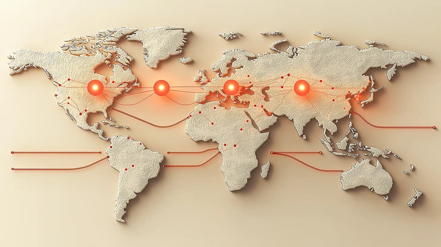 3D world map showing Samniti's global client locations