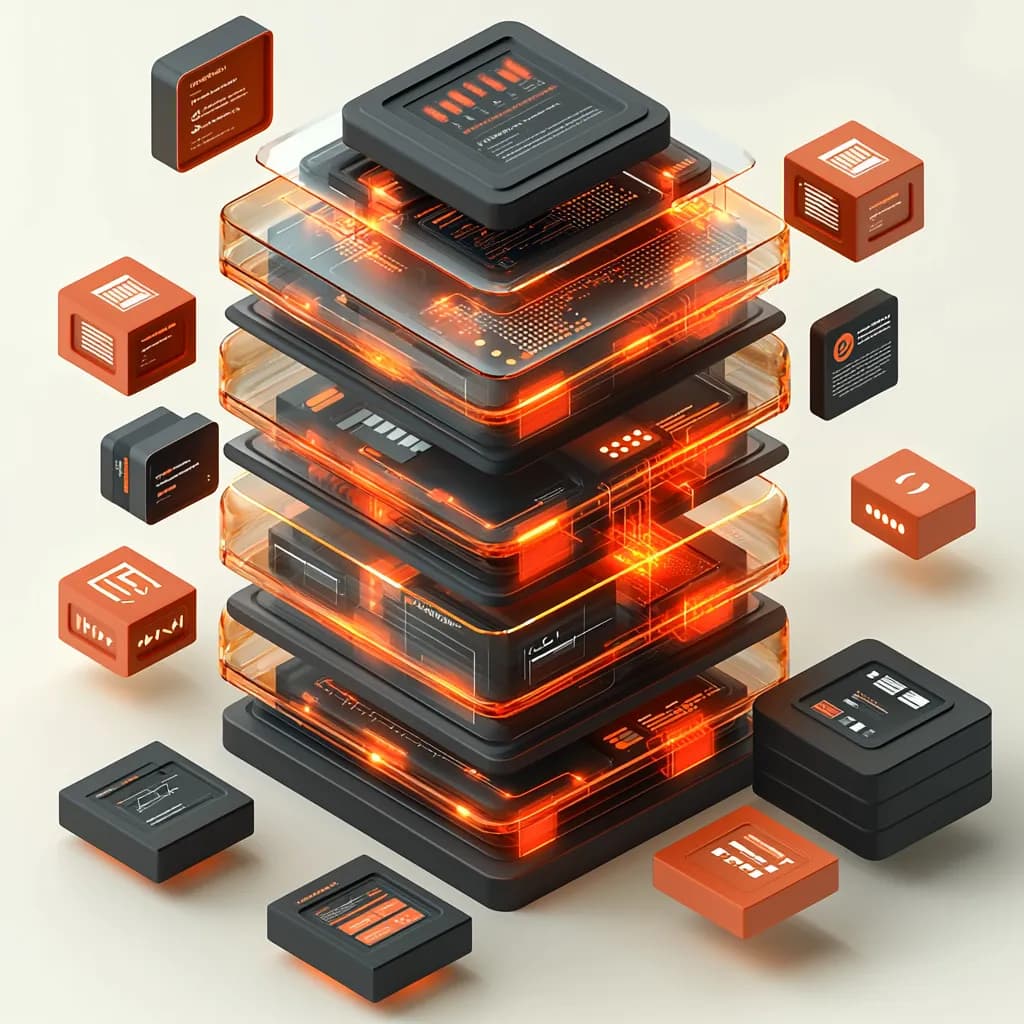 Software architecture layers illustration showing the depth of our technology stack
